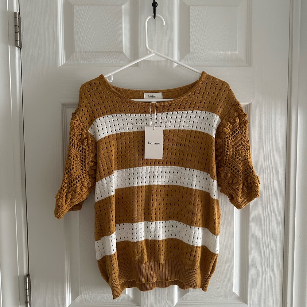 Bohme Mustard and White Knit Sweater